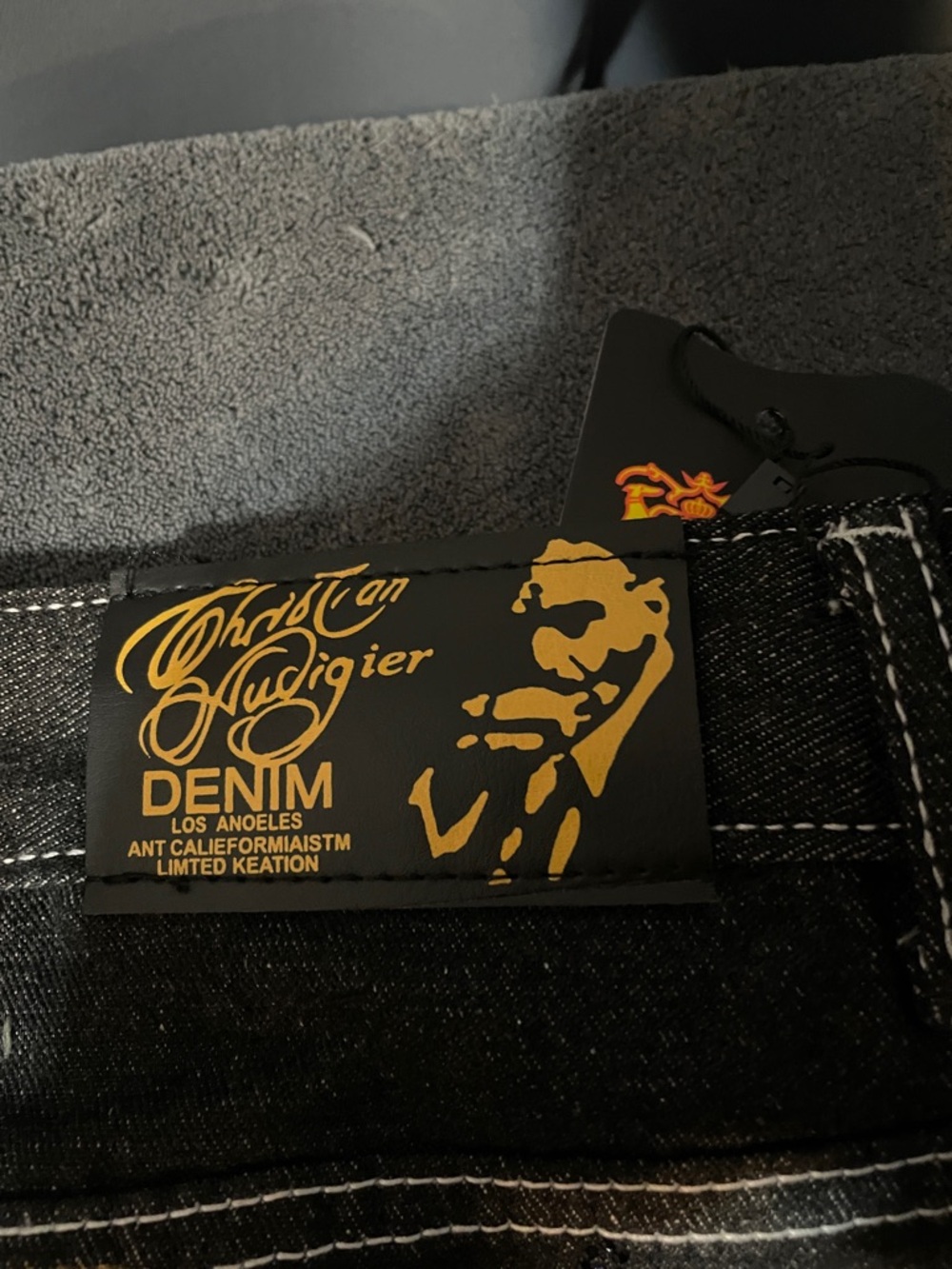 Christian Audigier Black Jeans with Gold Script Statue of Liberty embroidery - Picture 5 of 7